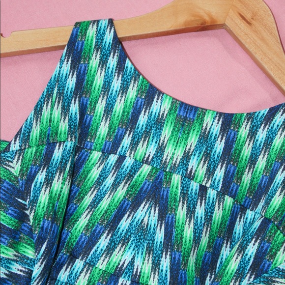 MILLY Green/Blue Geometric Sleeveless Peplum Sheath Dress - US 4 - Picture 7 of 13